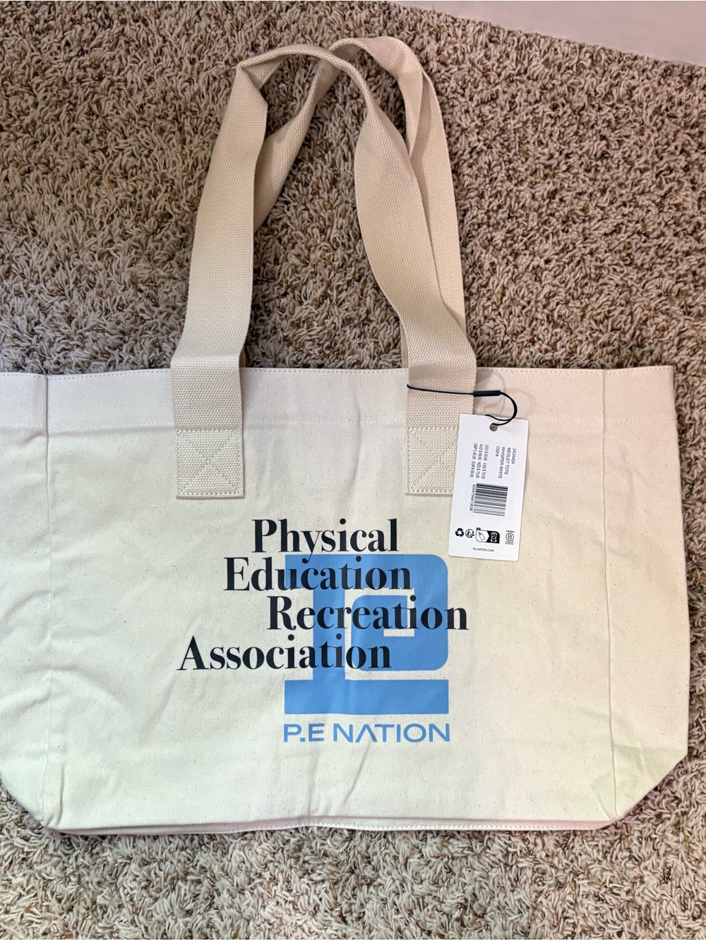 P.E Nation Cream Canvas Tote with Light Blue Logo